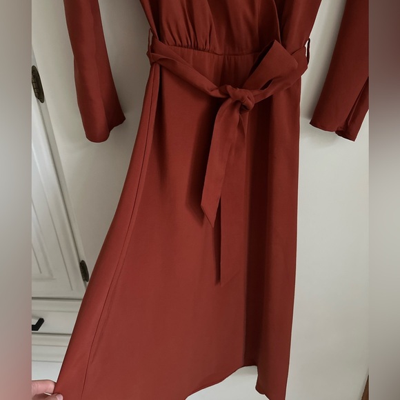 Mango Rust Wrap Midi Dress Long Sleeve Belted — Size S - Picture 8 of 14